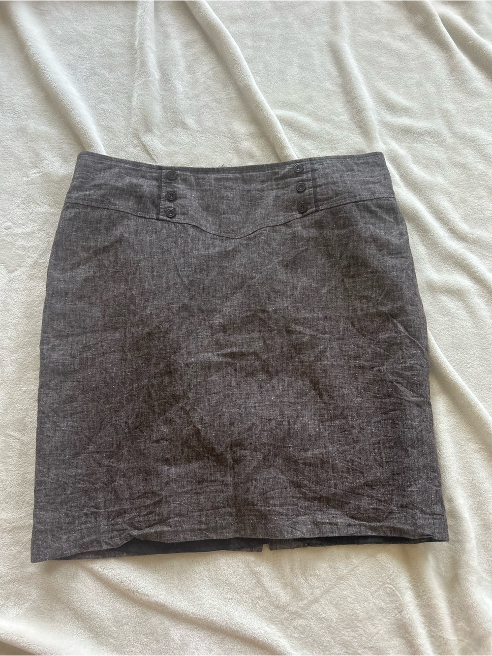 AGB Linen Blend Brown Heathered Pencil Skirt with Button Waist Detail